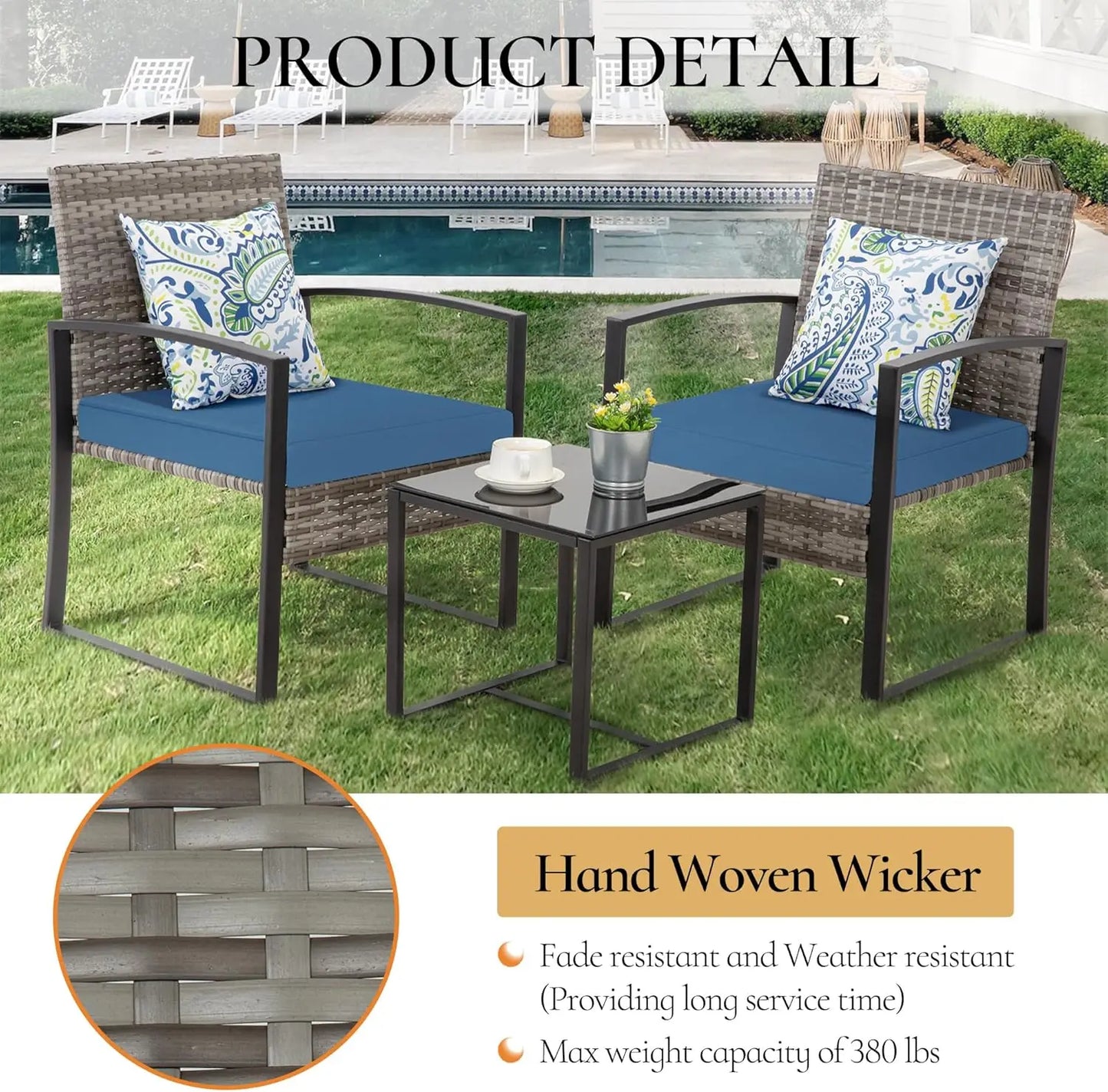 3 Pieces Patio Furniture Set,