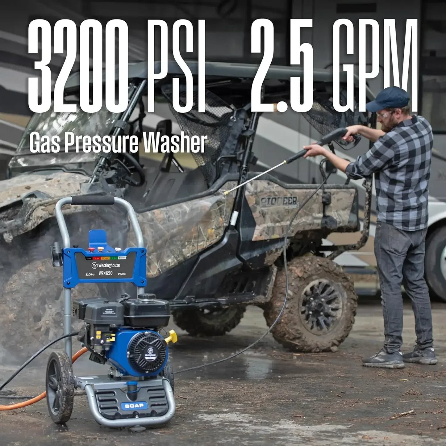 Gas Pressure Washer, 3200 PSI and 2.5 Max GPM, 5 Nozzle Set