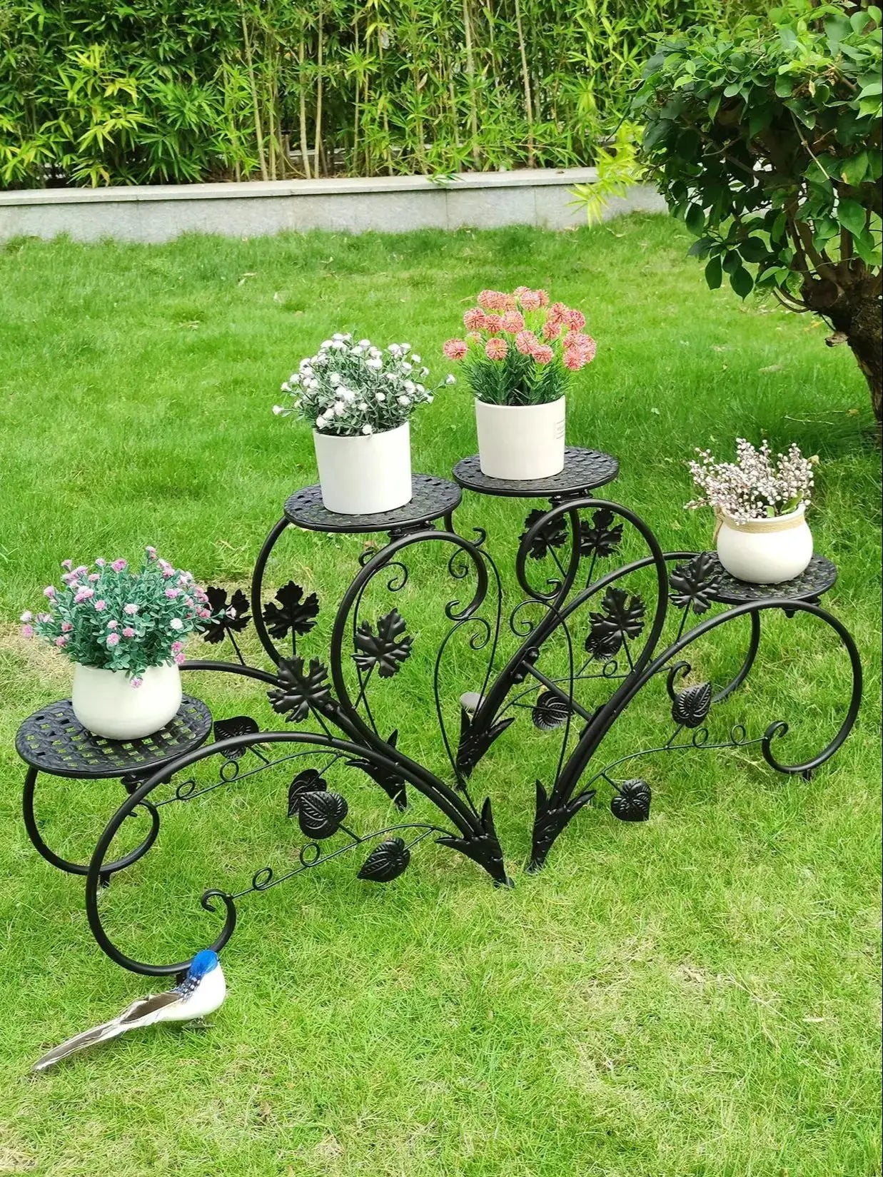 2PCS Rustproof Metal Plant Stand 4 Potted Flower Display