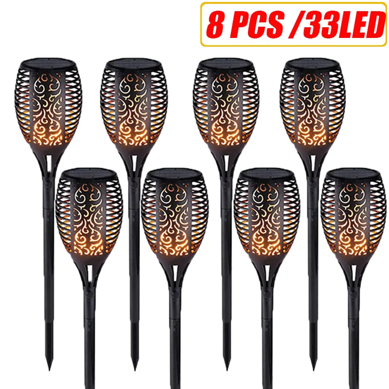 12LED 33LED Solar Flame Torch Lights Flickering LED Light Waterproof Garden Decoration Outdoor Lawn Path Yard Patio Floor Lamps