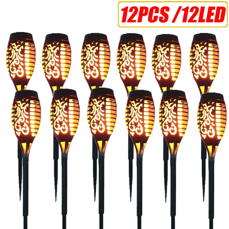 12LED 33LED Solar Flame Torch Lights Flickering LED Light Waterproof Garden Decoration Outdoor Lawn Path Yard Patio Floor Lamps