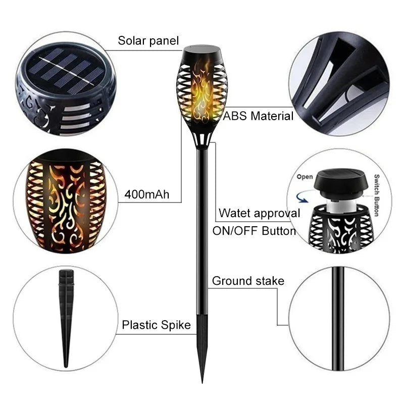 12LED 33LED Solar Flame Torch Lights Flickering LED Light Waterproof Garden Decoration Outdoor Lawn Path Yard Patio Floor Lamps