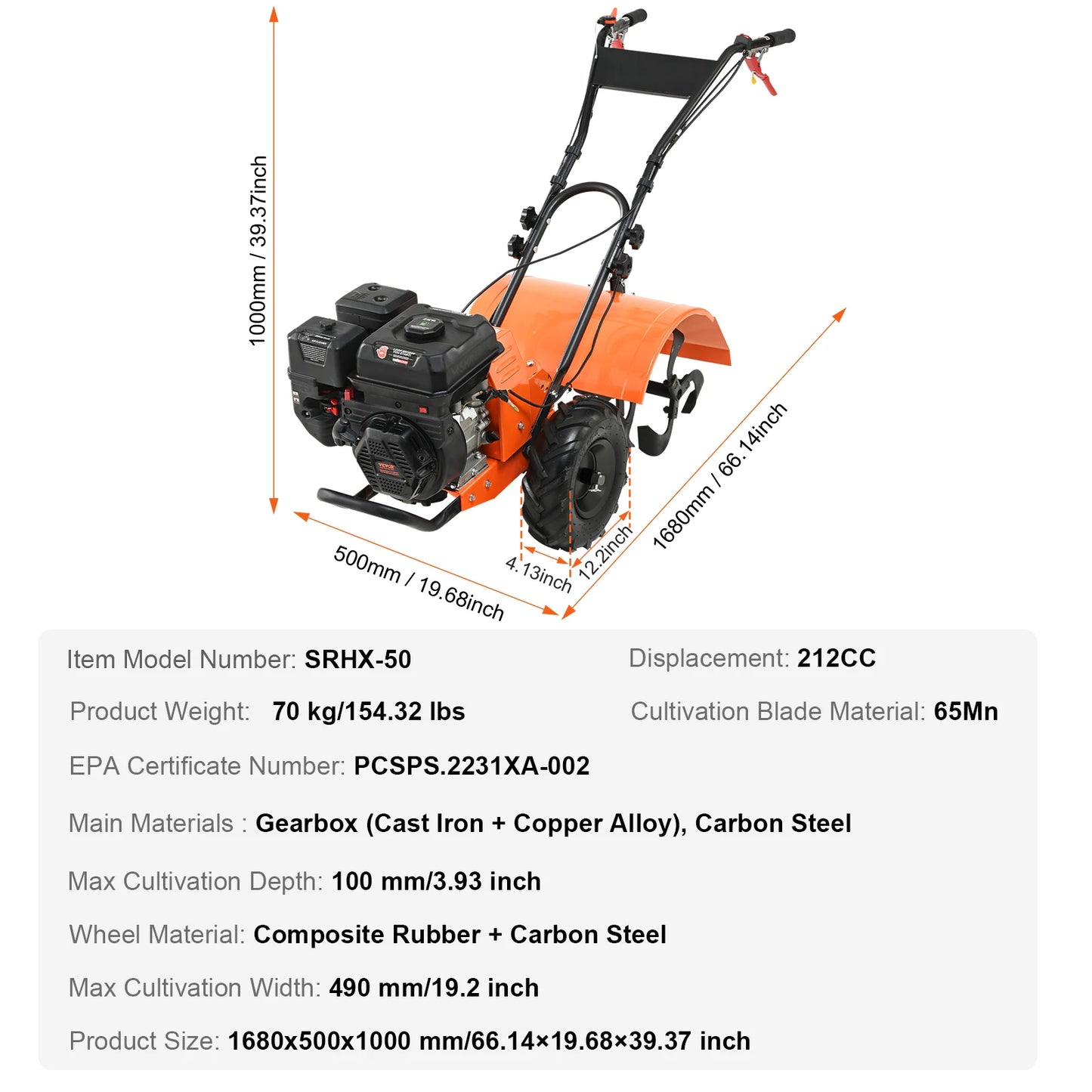 Tiller Cultivator 31CC 4-Stroke Garden Cultivator Tiller