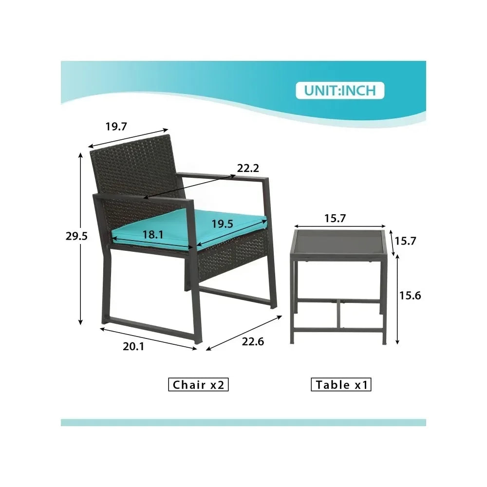 Wicker Patio Chairs, 3 Pcs