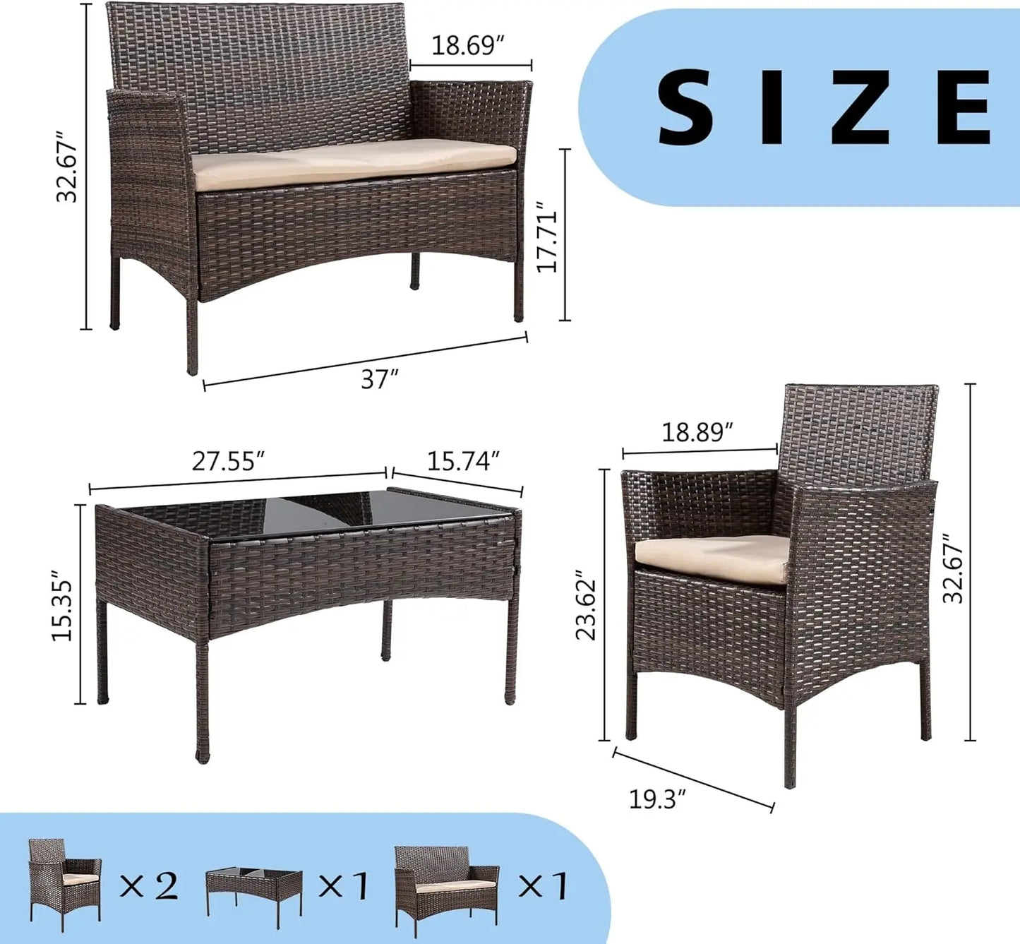 4 Pieces Outdoor Patio Furniture Set