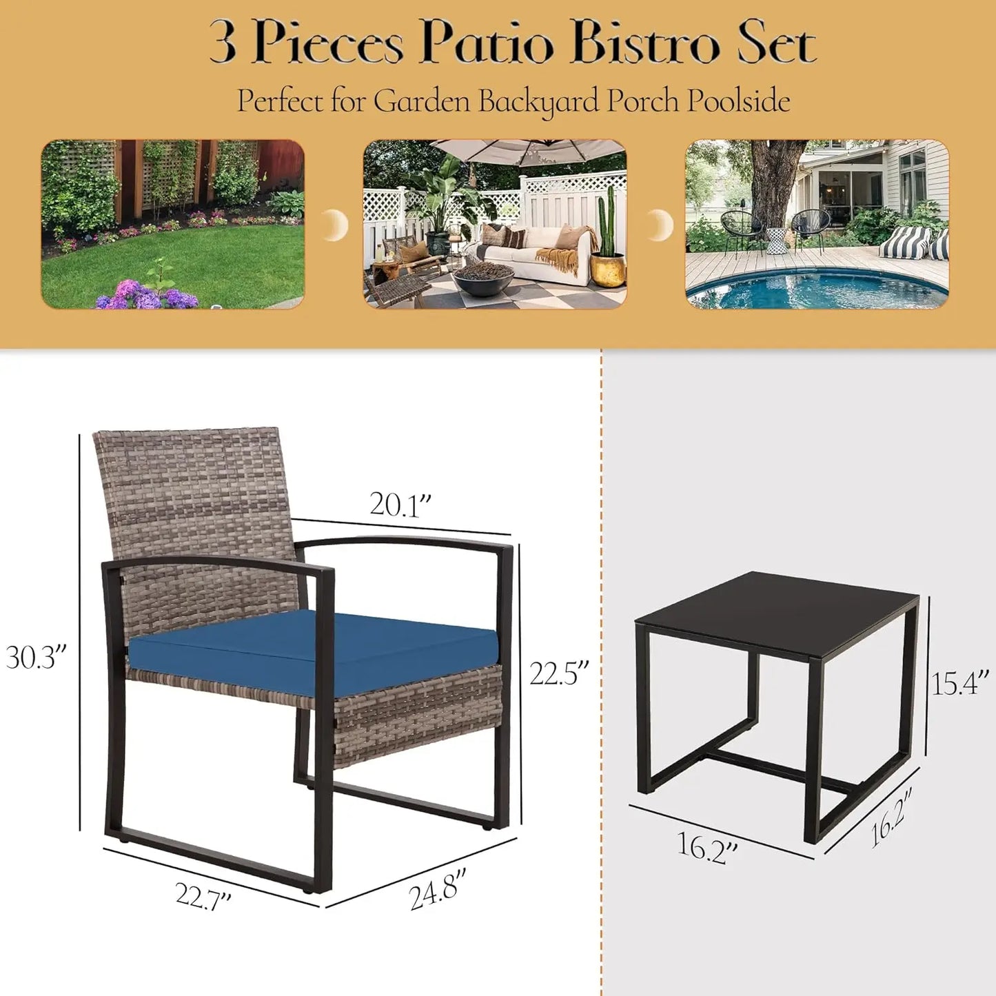 3 Pieces Patio Furniture Set,